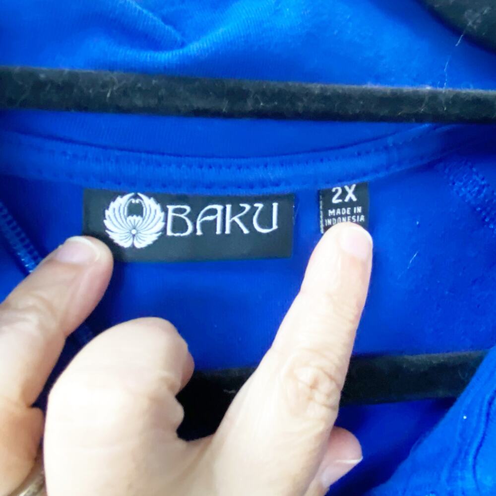 Baku Long Sleeve Zip Up Mock Neck Jacket Cotton Blue Women's Plus 2x Activewear - Picture 5 of 10
